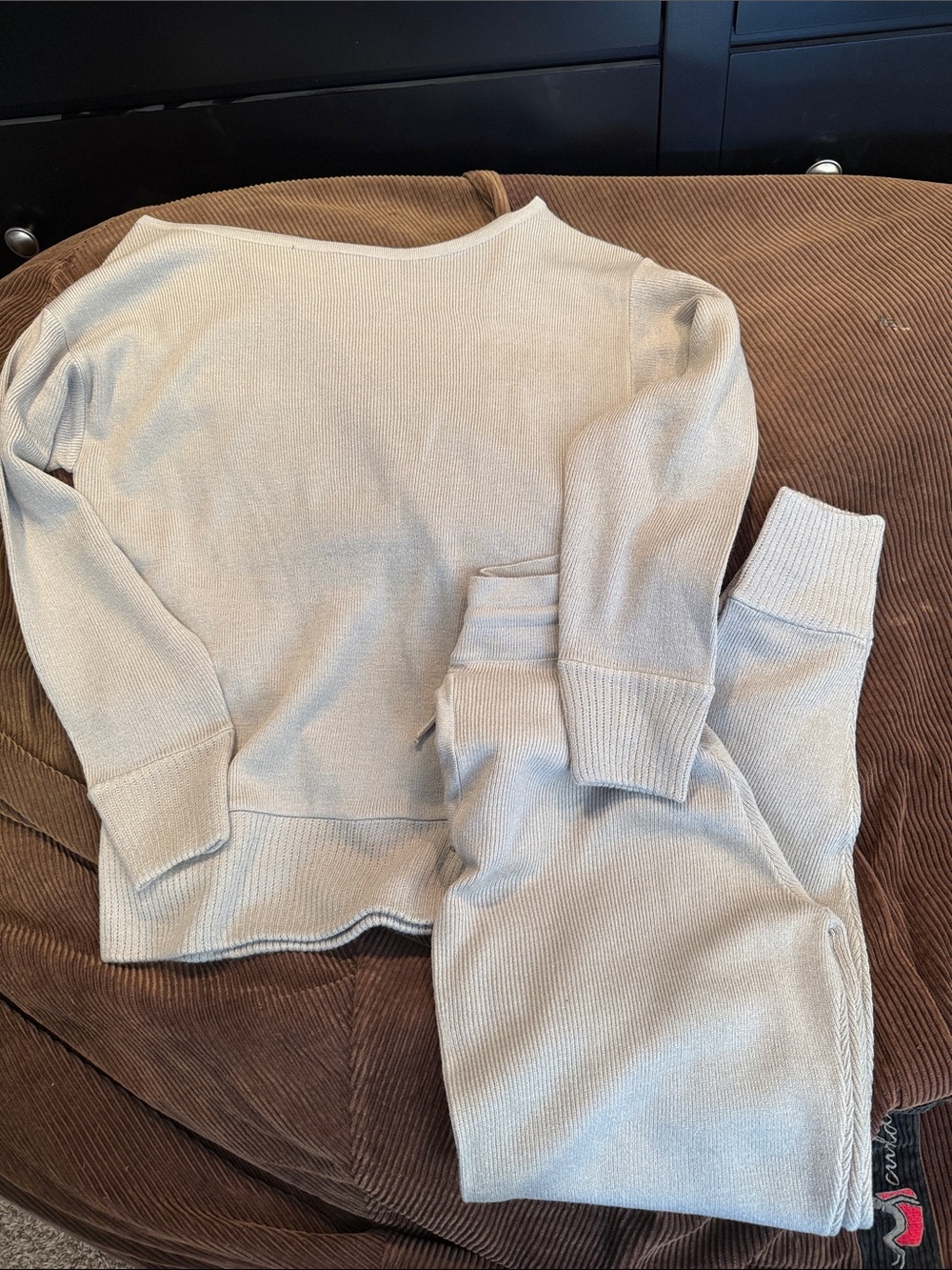 Nasty Gal Ribbed Knit sweater set in light gray
